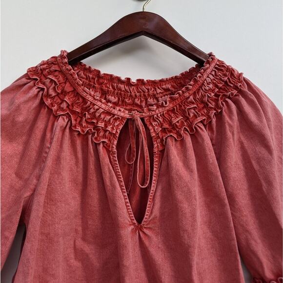 Free People Ainsley Denim Top in Rose Wash M - Picture 9 of 13